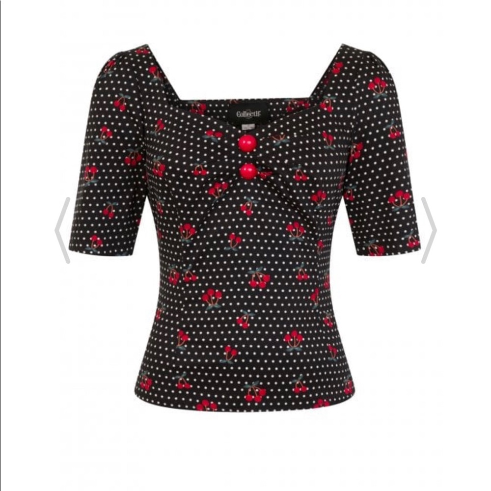 COPY - Collectif Dolores Top Cherry Polka Dot Top sz XL UK16